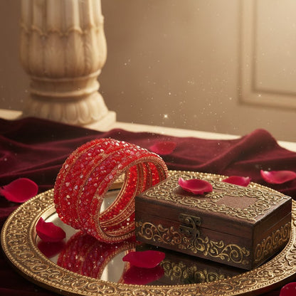 Elegant Red Metal Kada Bangle Set – Set of 6 Stylish Bangles