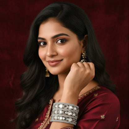 Silver Stone Bangles – Crystal-Cut Metal Set set of 2