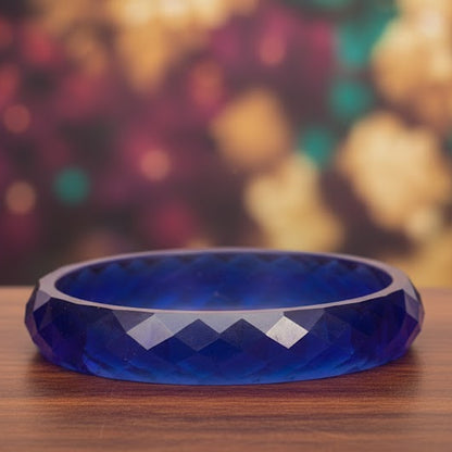 Blue Acrylic Kada Set | Diamond-Cut Glossy Finish Bangles for Women & Girls | Pack of 2