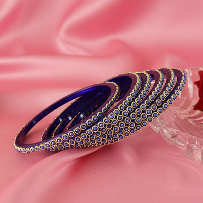 Regal Shine – Royal Blue & Gold Glass Bangles (12 Pieces)