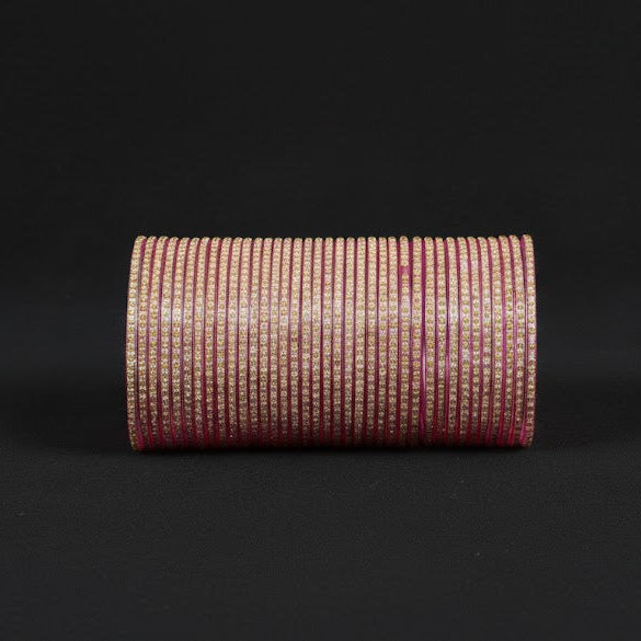 Glass Bangles Set – Pack of 36 | Pink Color with Polka Dots & Glitter Design