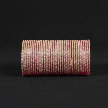 Glass Bangles Set – Pack of 36 | Pink Color with Polka Dots & Glitter Design