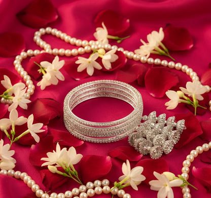 Silver Metal Latkan Bangles – Elegant Jhumka Design Bangle Set of 4 for Bridal & Festive Wear