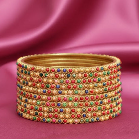 Royal Multicolor Glass Bangles with Golden Accents | Pack of 12