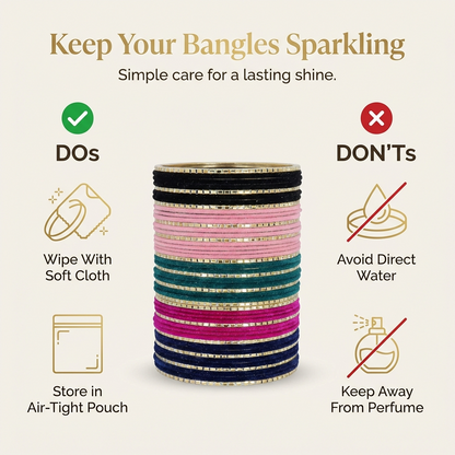 Trendy Color Multi Velvet Metal Bangle Set for – Pack of 160