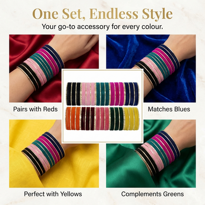 Trendy Color Multi Velvet Metal Bangle Set for – Pack of 160