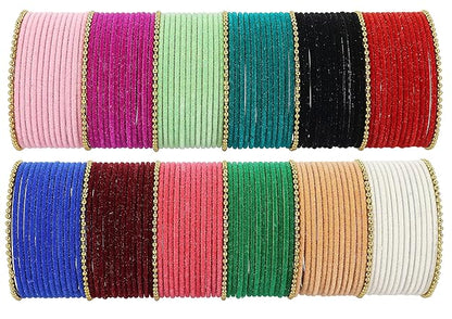 Multi-color Velvet Bangles with Golden Ball-Chain