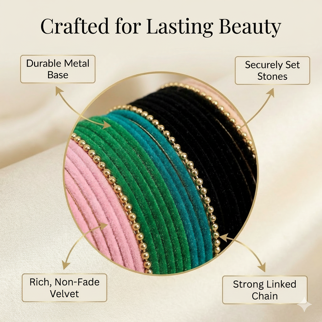 ✨ Multi-Color Velvet Ball Chain Bangles – Pack of 158