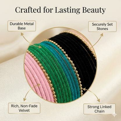 ✨ Multi-Color Velvet Ball Chain Bangles – Pack of 158