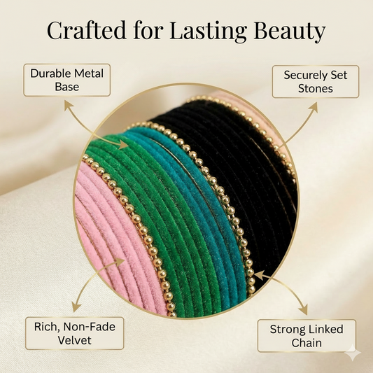 ✨ Multi-Color Velvet Ball Chain Bangles – Pack of 158