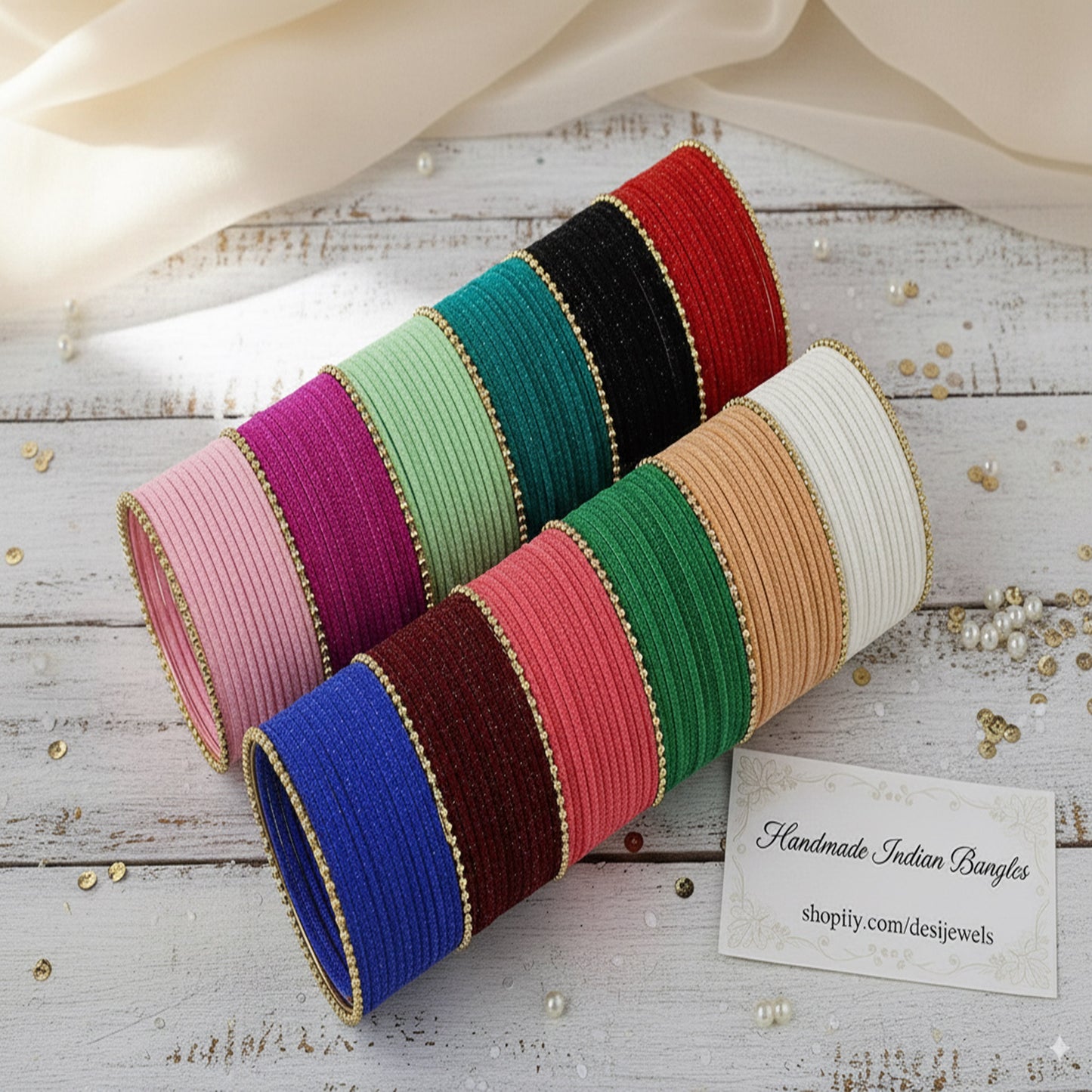Multi-color Velvet Bangles with Golden Ball-Chain