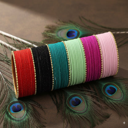 Multi-color Velvet Bangles with Golden Ball-Chain