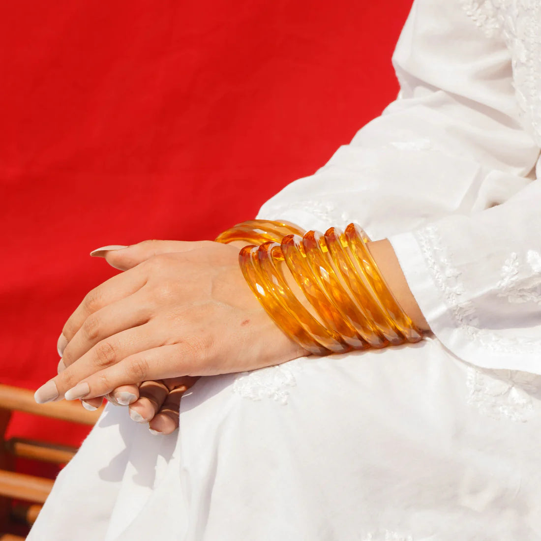 Glass Bangles Set of 2 Transparent Yellow Crystal Cut Daily Wear