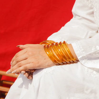 Glass Bangles Set of 2 Transparent Yellow Crystal Cut Daily Wear
