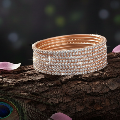 Silver Rose Gold-Toned Zirconia Bangles